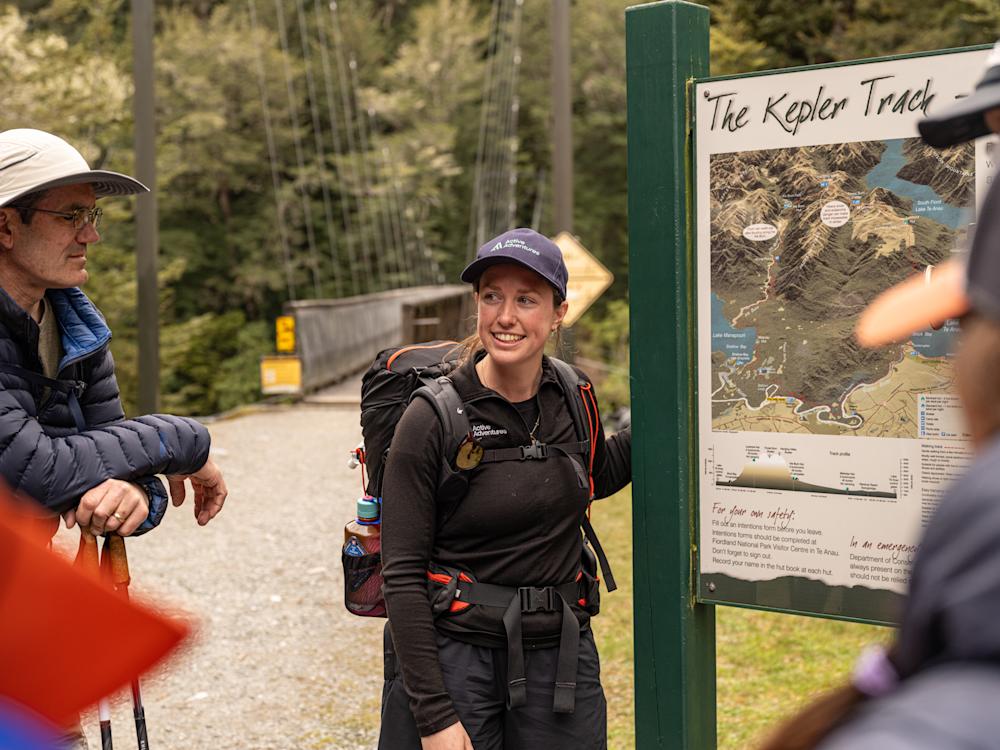 Kelly, Active Adventures guide explaining the Kepler Track to guests